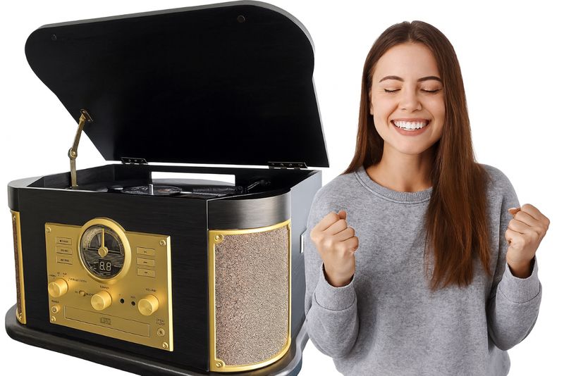 DLITIME Gramofon z głośnikami i Bluetooth, Retro System Stereo