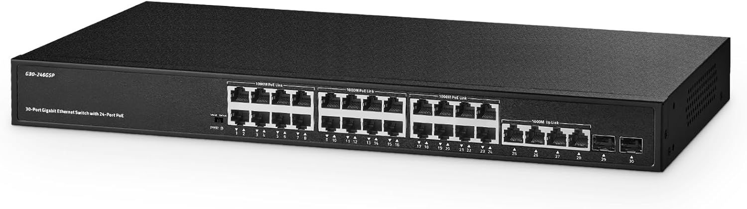 Binardat 30-portowy gigabitowy przełącznik POE, 24 porty POE+ 100/1000Mbps
