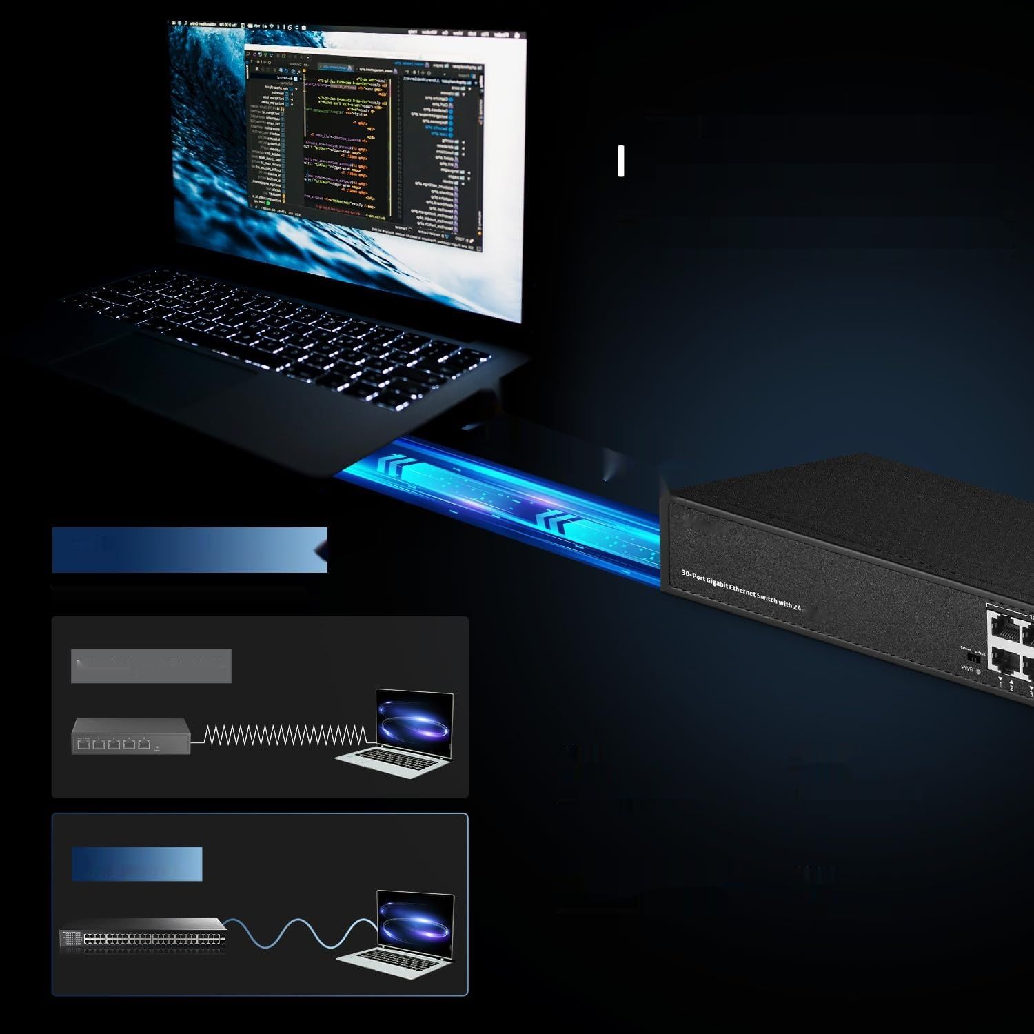 Binardat 30-portowy gigabitowy przełącznik POE, 24 porty POE+ 100/1000Mbps