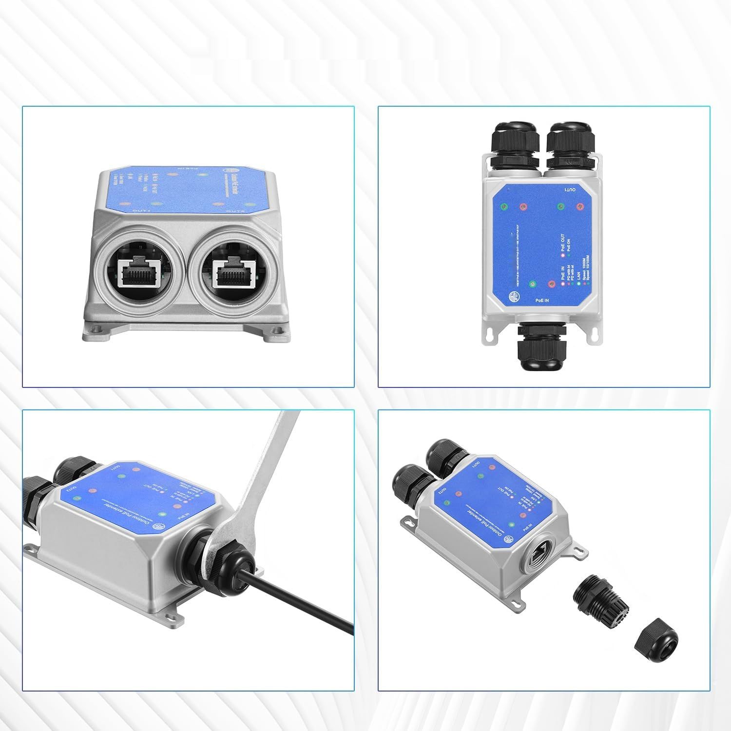 MokerLink IP67 zewnętrzny 3-portowy extender Gigabit PoE