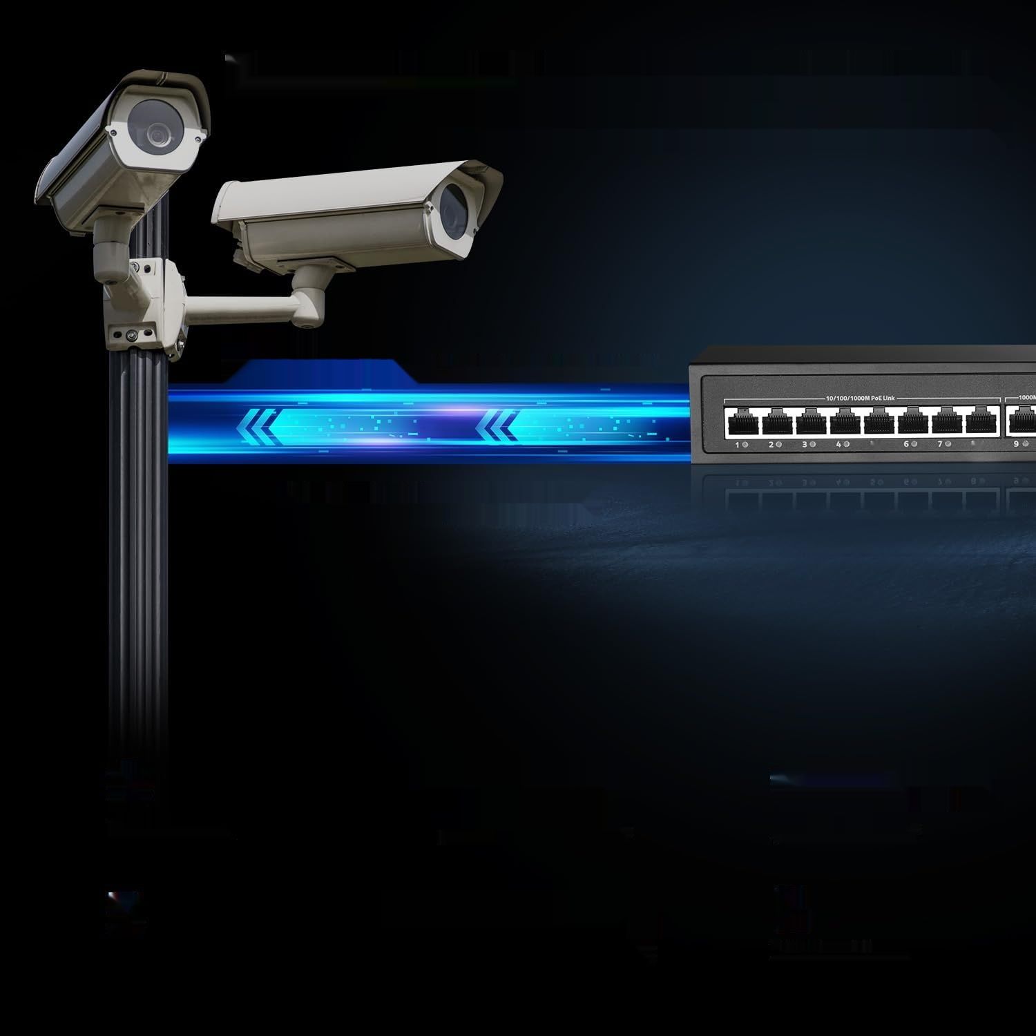 Binardat 11 Port Gigabit POE Switch, 8 portów POE+ 1000Mbps, 2 porty Gigabit Uplink, 1 port Gigabit SFP