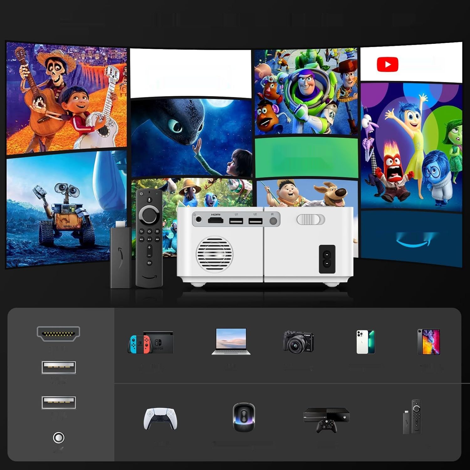 Mini projektor Full HD 1080P z 5G WiFi Bluetooth 400 ANSI.