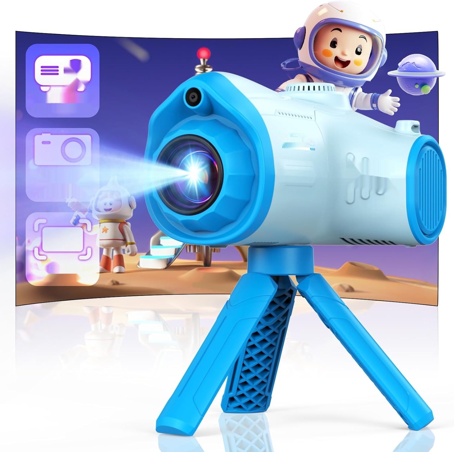 CHAKEYAKE 2 w 1 1080P Aparat Dla Dzieci z Projektorem, Statywem i Kartą 32GB