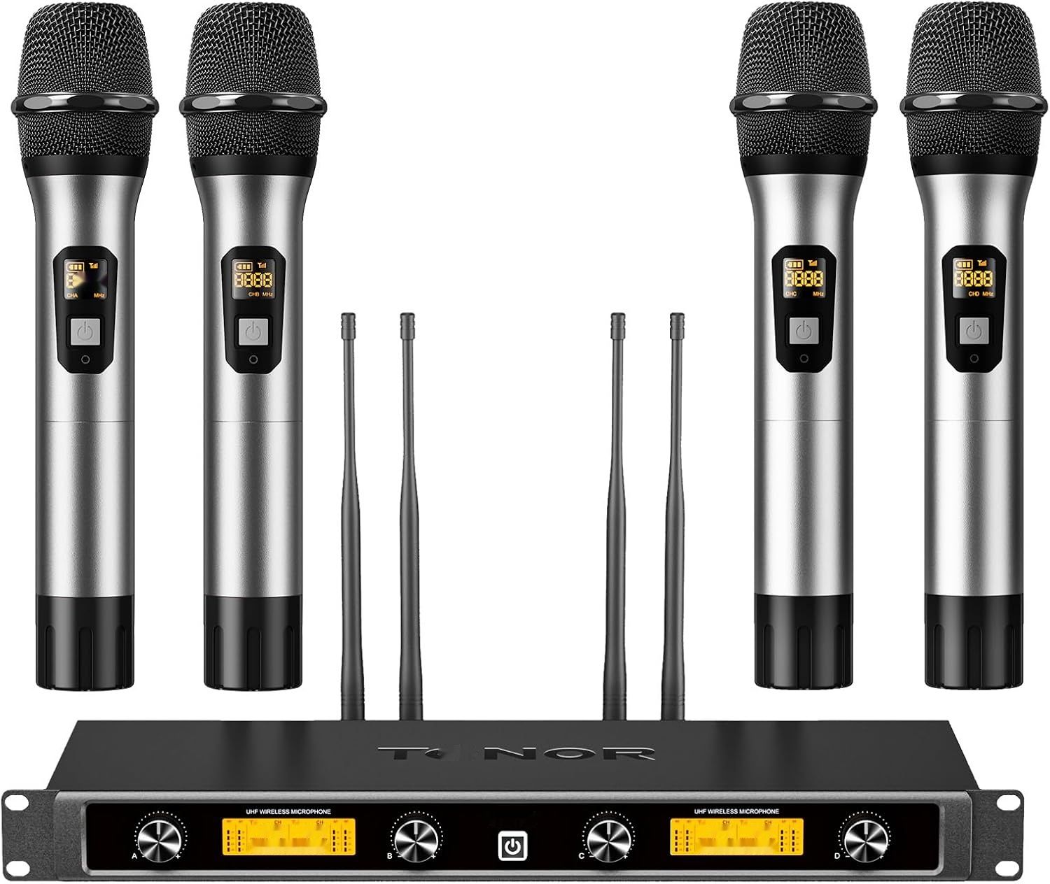TONOR Bezprzewodowy System Mikrofonów, 4x5 Kanałowy Metalowy Mikrofon UHF