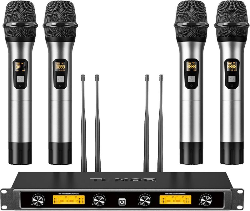 TONOR Bezprzewodowy System Mikrofonów, 4x5 Kanałowy Metalowy Mikrofon UHF