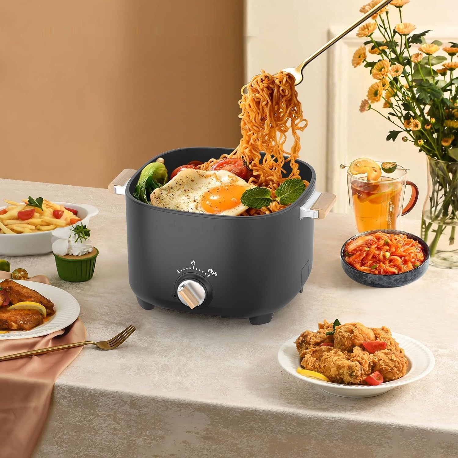 Audecook Elektryczna Patelnia, Ceramiczna Nieprzywierająca, 2.5L, Czarna