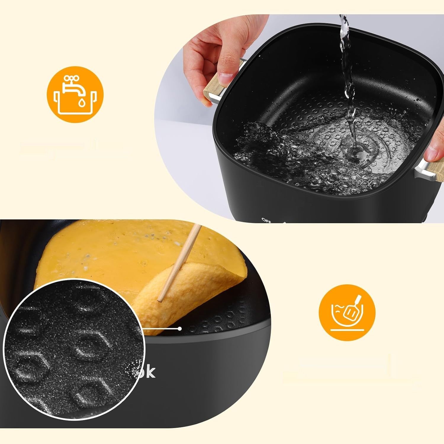 Audecook Elektryczna Patelnia, Ceramiczna Nieprzywierająca, 2.5L, Czarna