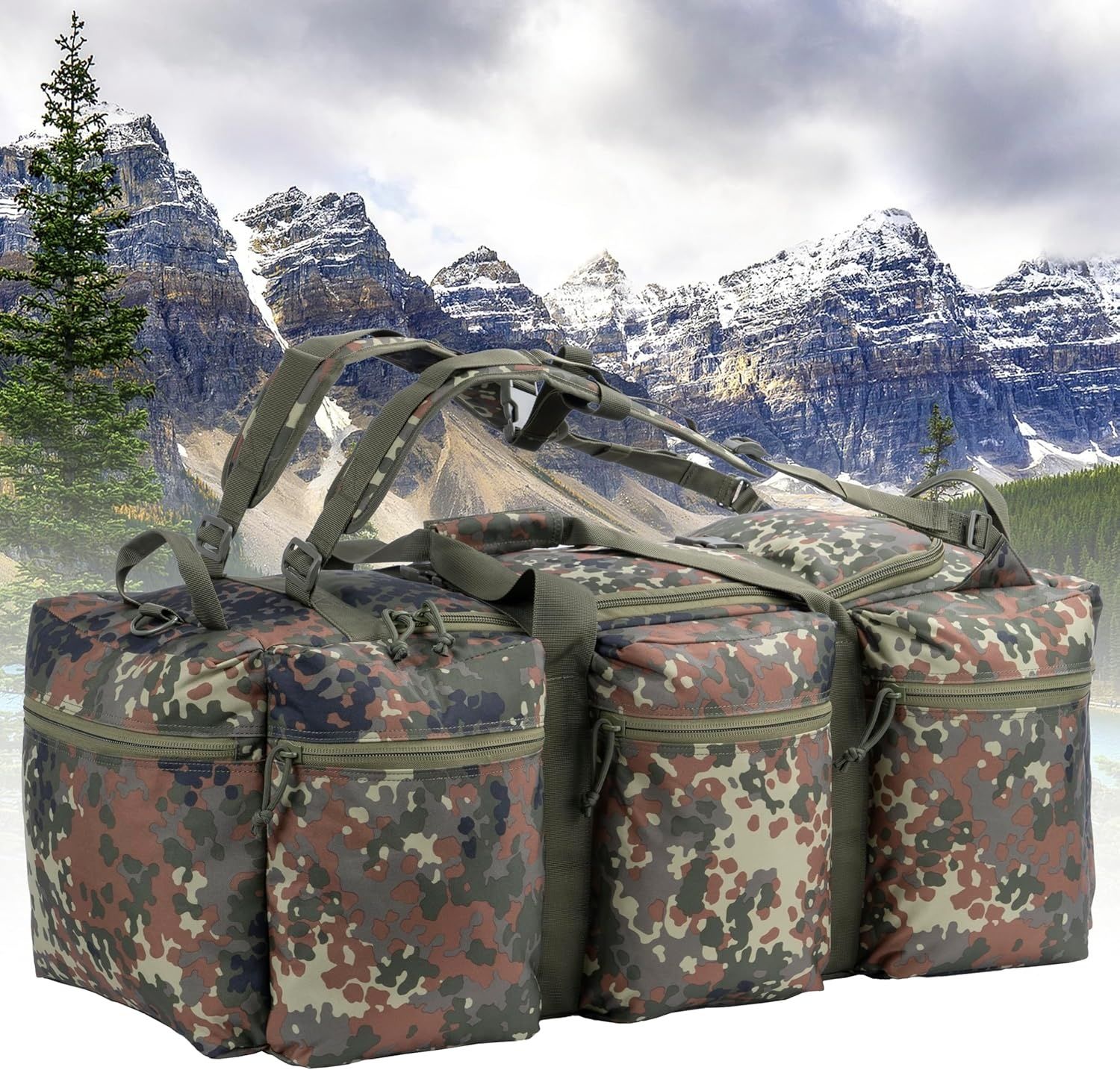 Backferry Duża torba wojskowa 100L, Camo Flecktarn, Plecak
