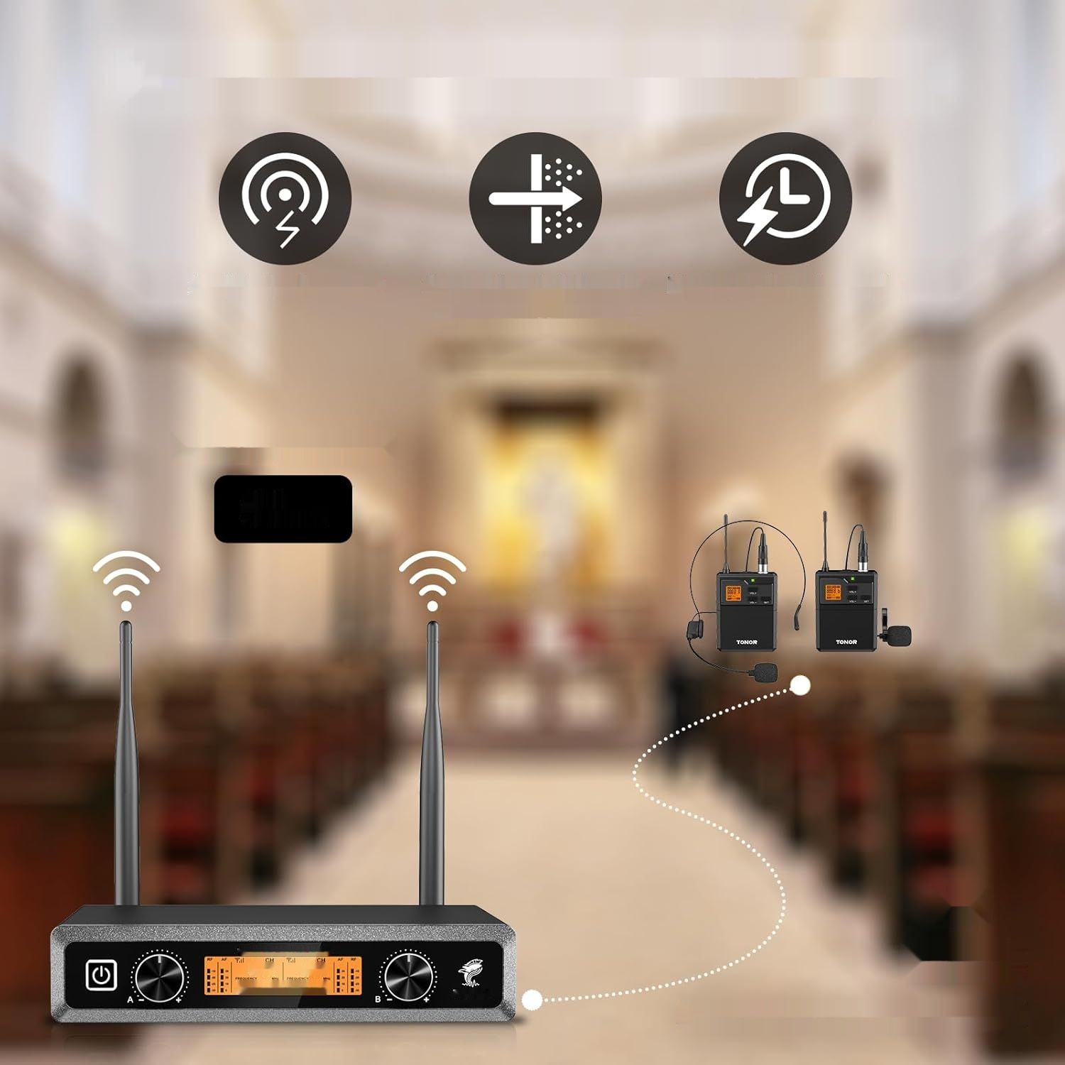 Bezprzewodowy system mikrofonowy TONOR z mikrofonem nagłownym/lavalier