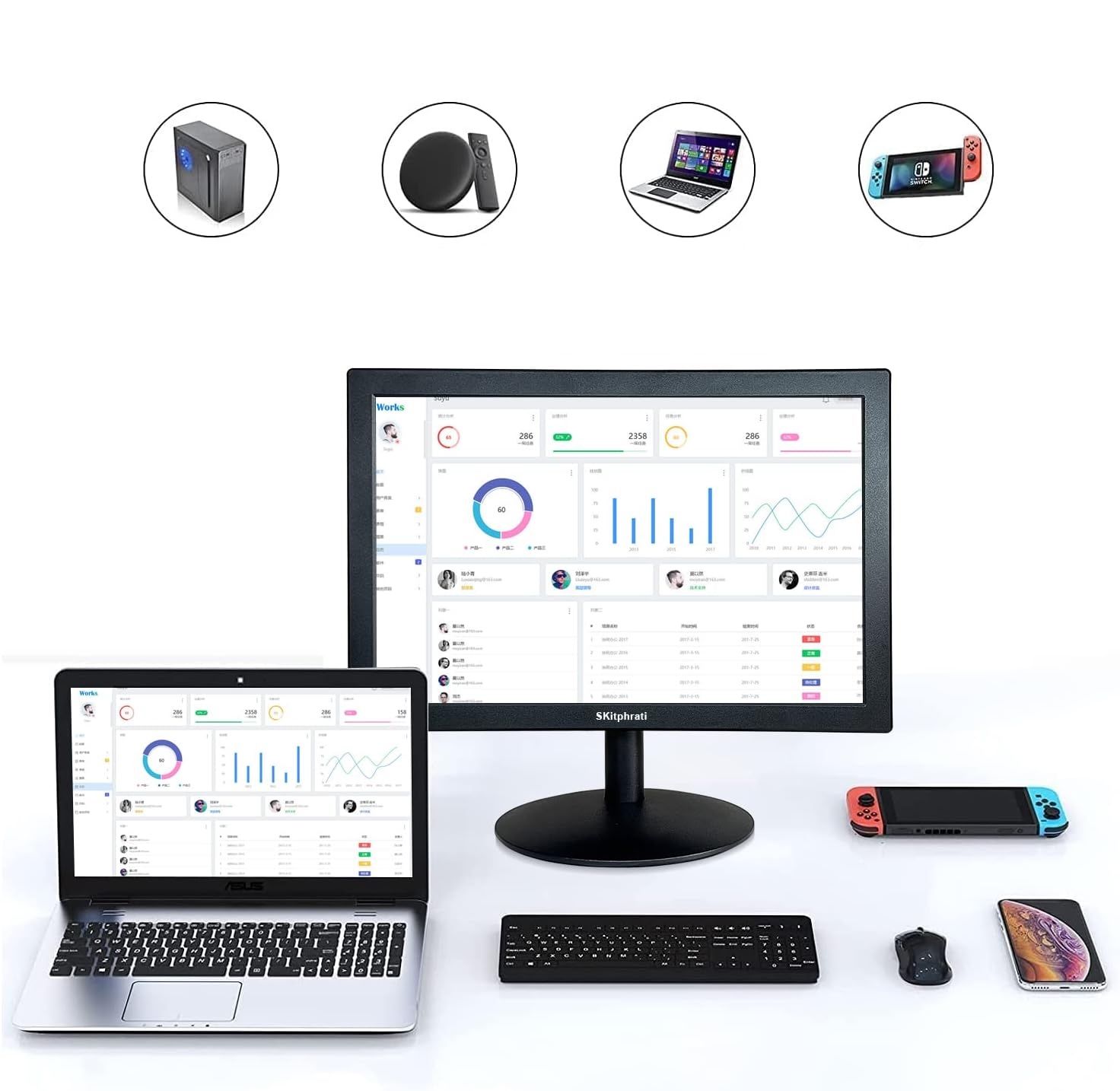 Monitor 15,6'' SKitphrati FHD 1080p z HDMI i VGA