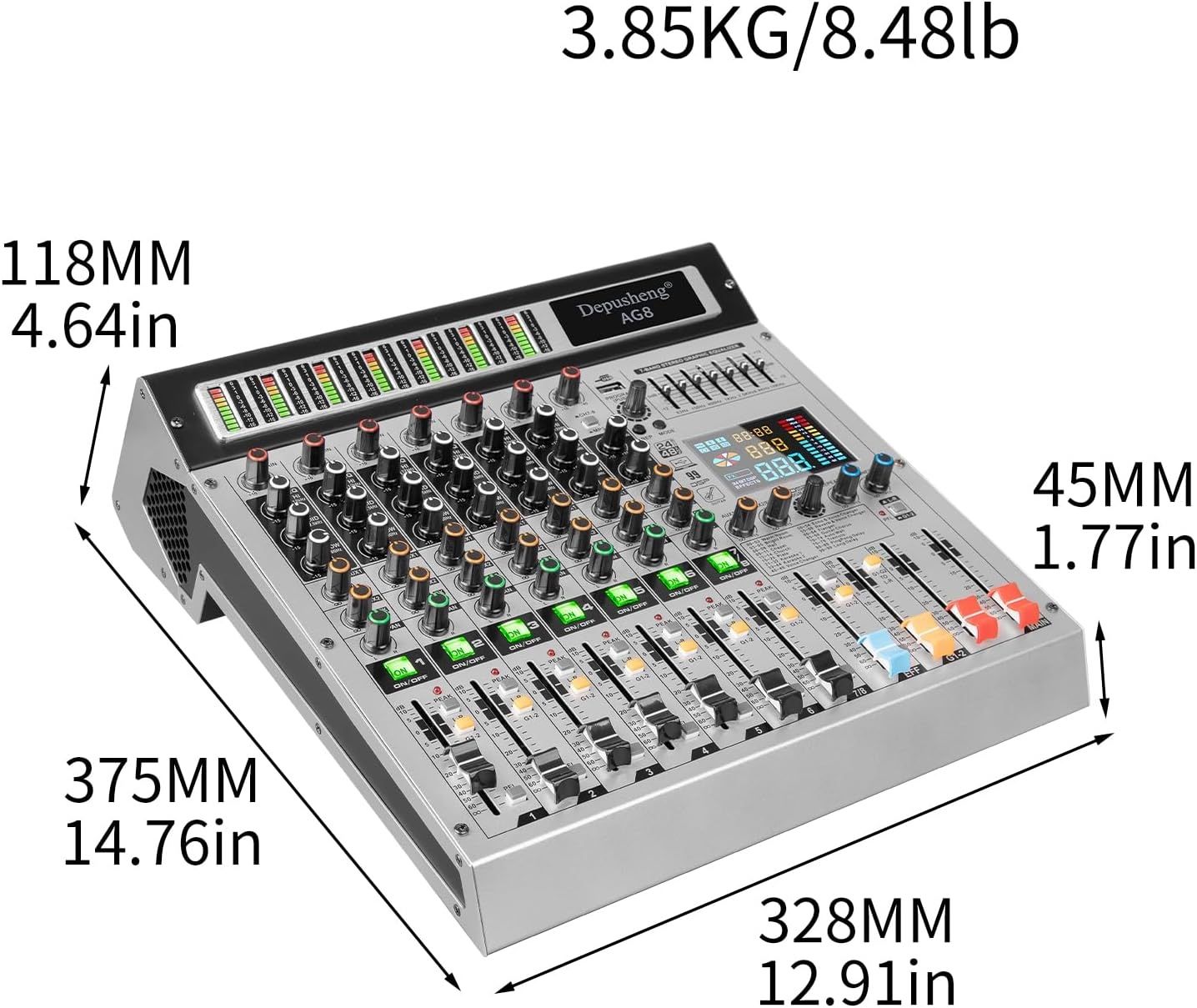 Depusheng AG8 Profesjonalny mikser DJ 8‑kanałowy, 99‑bitowy DSP