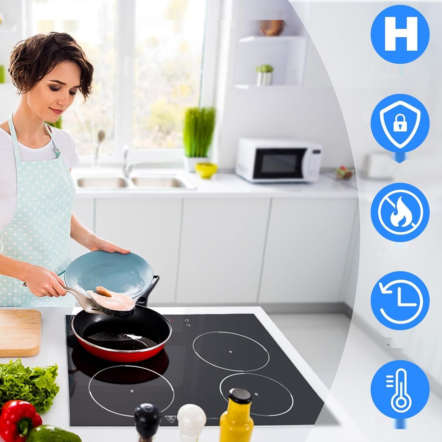 Płyta ceramiczna KICHPOWER 60 cm, 4 pola grzewcze, sterowanie dotykowe 6000 W