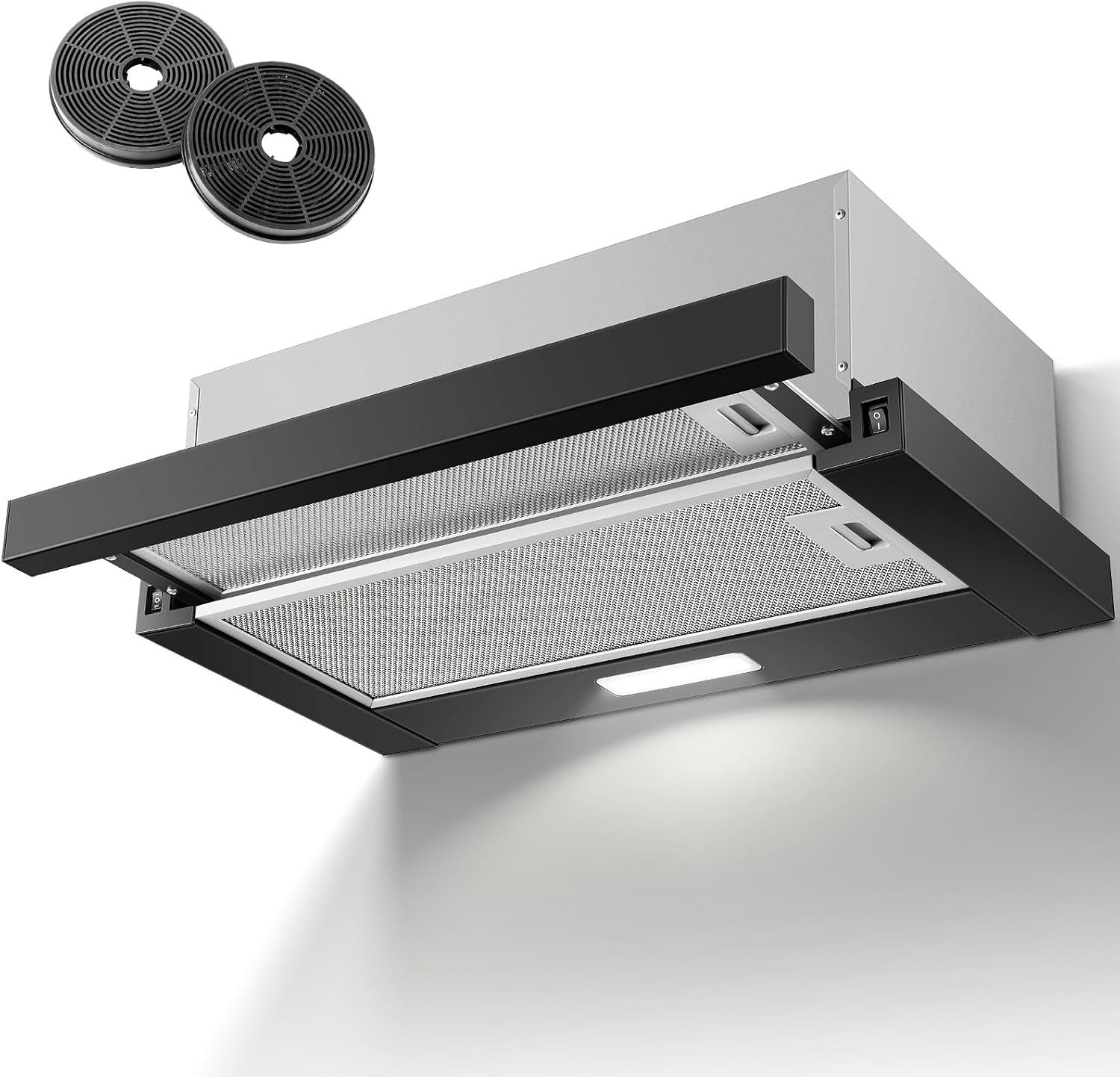 Telescopowa, wysuwana okap kuchenny 60 cm, 620 m³/h, LED, czarny – KICHPOWER