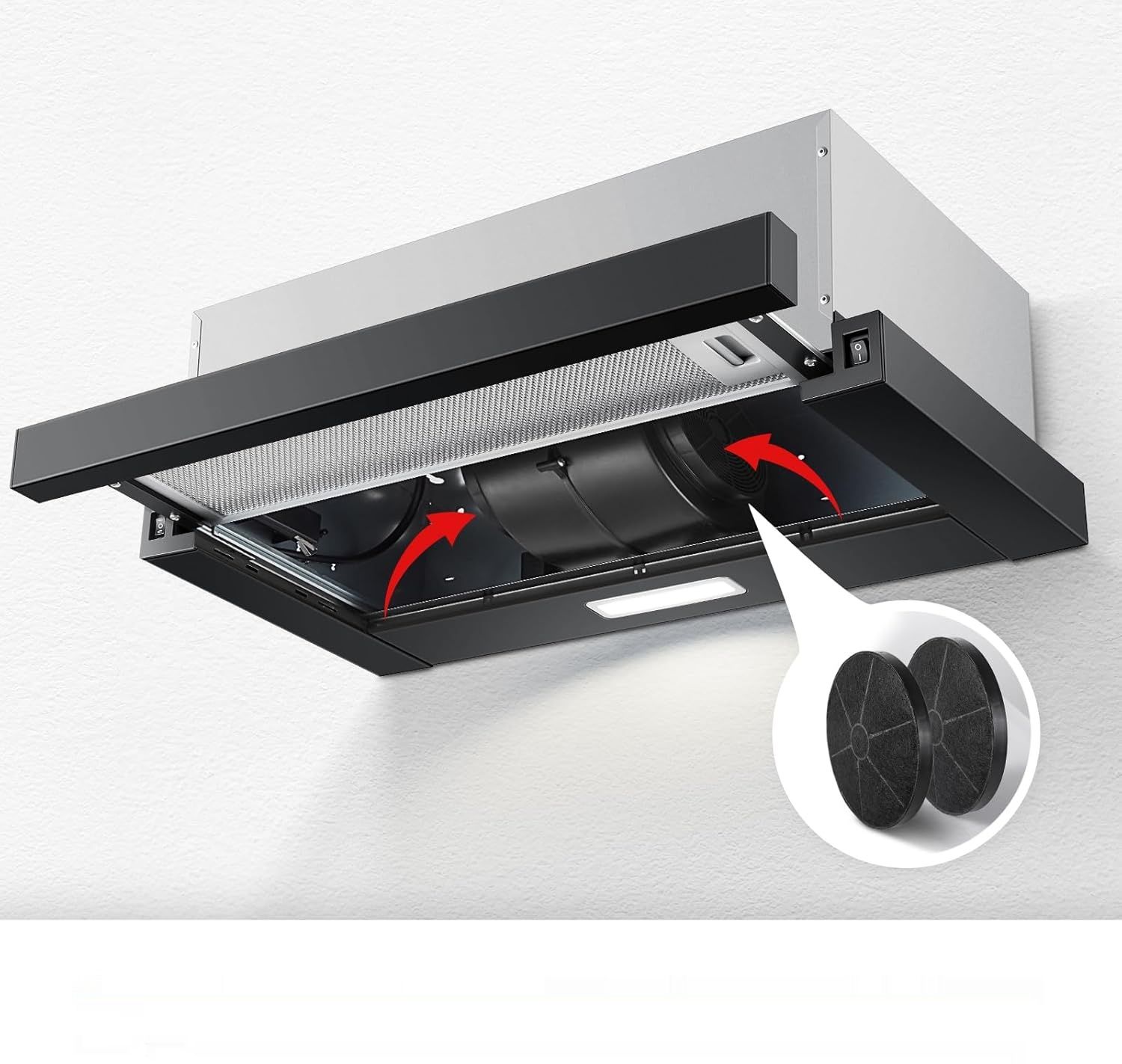 Telescopowa, wysuwana okap kuchenny 60 cm, 620 m³/h, LED, czarny – KICHPOWER