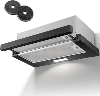 Telescopowa, wysuwana okap kuchenny 60 cm, 620 m³/h, LED, czarny – KICHPOWER