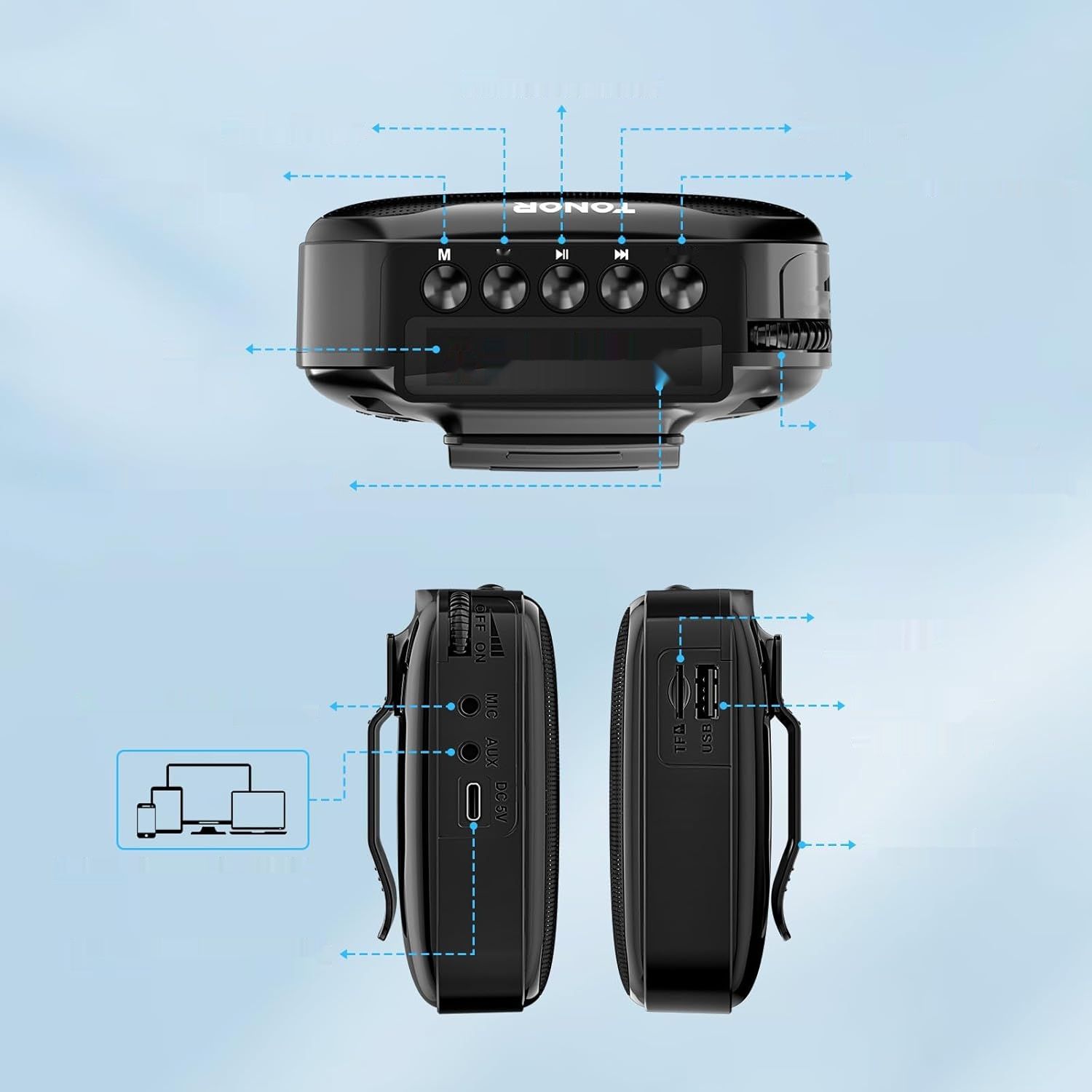 TONOR K11 – przenośny 15W wzmacniacz głosu z mikrofonem bezprzewodowym Bluetooth