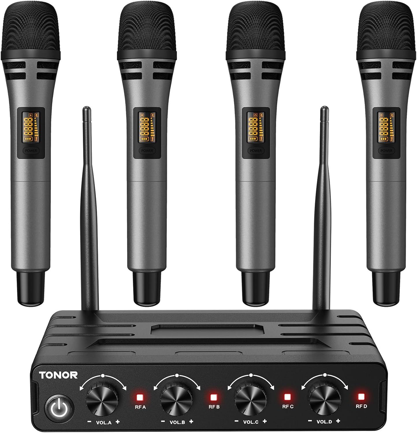 TONOR Bezprzewodowy Mikrofon Karaoke UHF z 4×5 kanałami, zasięg 60 m – srebrny