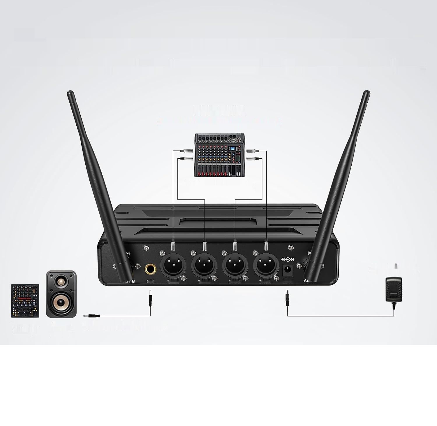 TONOR Bezprzewodowy Mikrofon Karaoke UHF z 4×5 kanałami, zasięg 60 m – srebrny