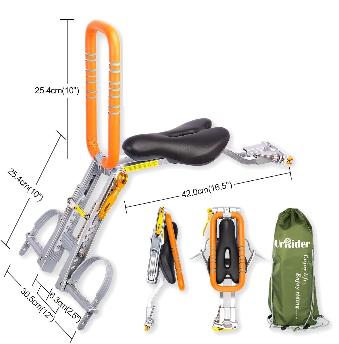 Przedni fotelik rowerowy UrRider dla dzieci 2–6 lat – składany, ultralekki, beznarzędziowy