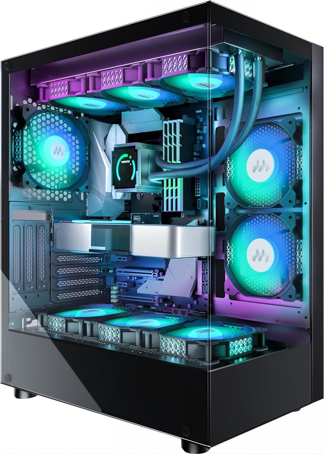 MUSETEX Obudowa PC ATX z wstępnie zainstalowanymi 6 wentylatorami PWM