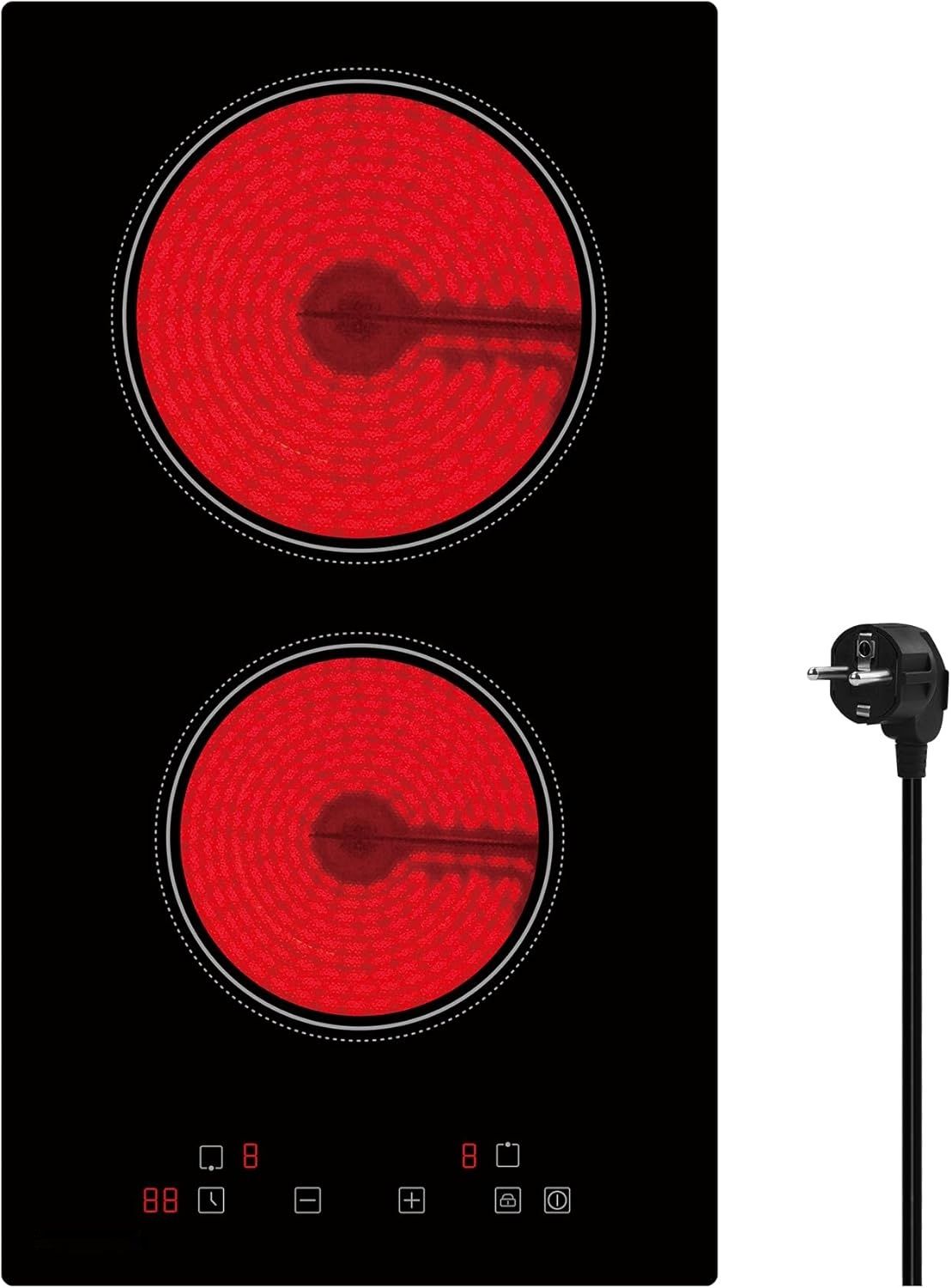 Płyta ceramiczna Domino z 2 polami grzejnymi, 3000 W, z wtyczką