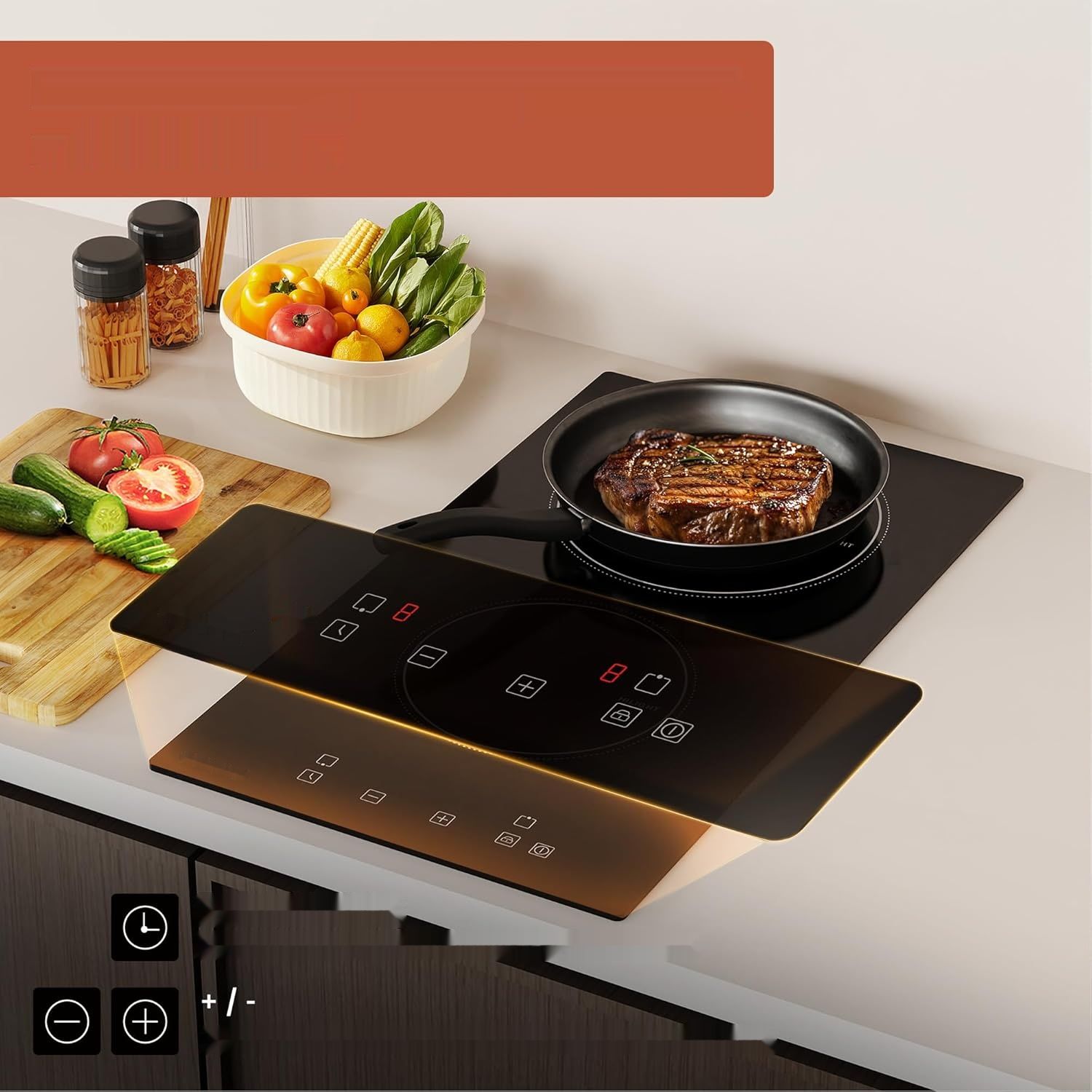 Płyta ceramiczna Domino z 2 polami grzejnymi, 3000 W, z wtyczką