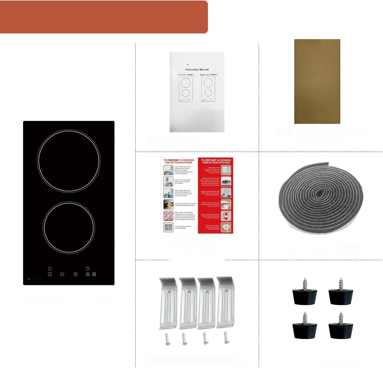 Płyta ceramiczna Domino z 2 polami grzejnymi, 3000 W, z wtyczką