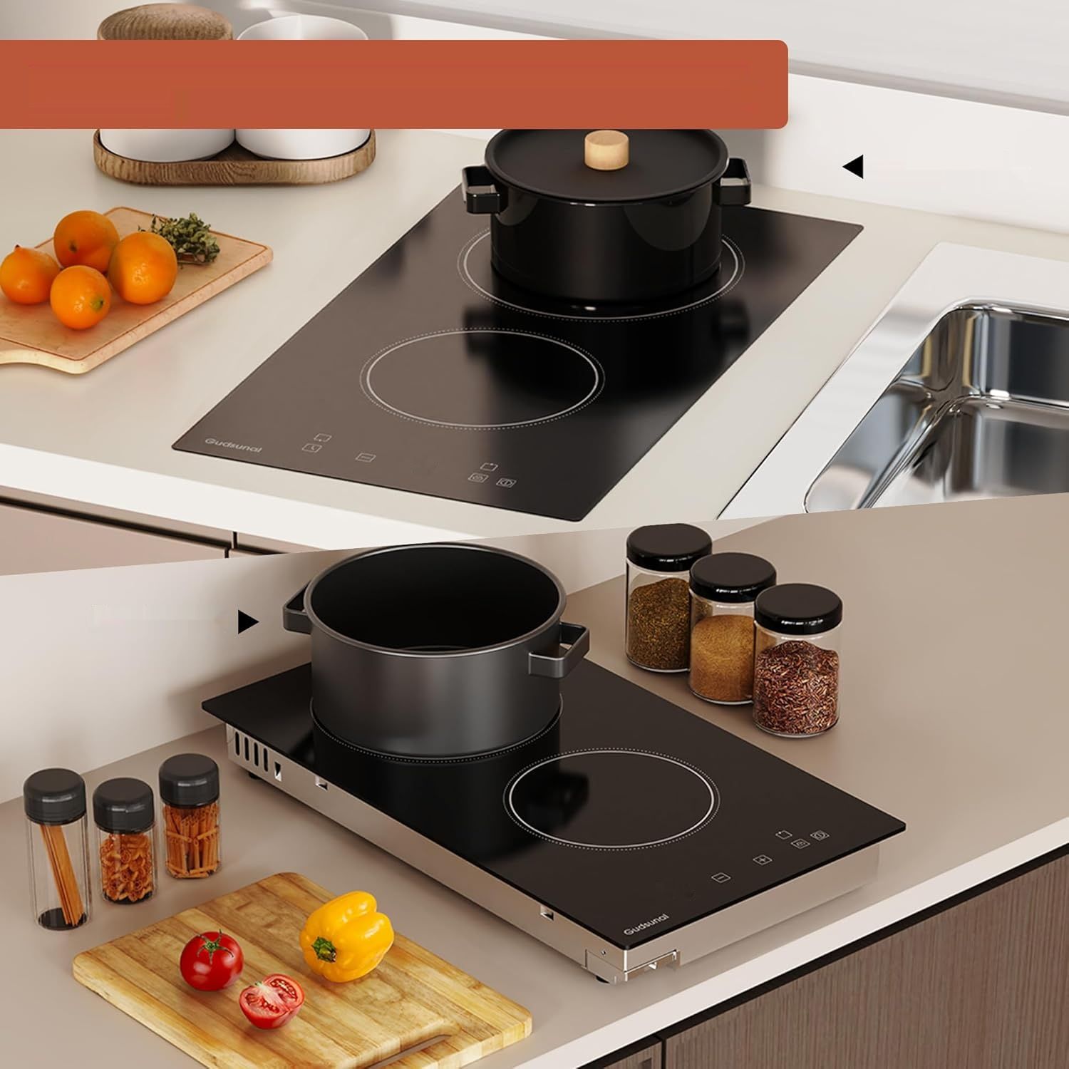 Płyta ceramiczna Domino z 2 polami grzejnymi, 3000 W, z wtyczką