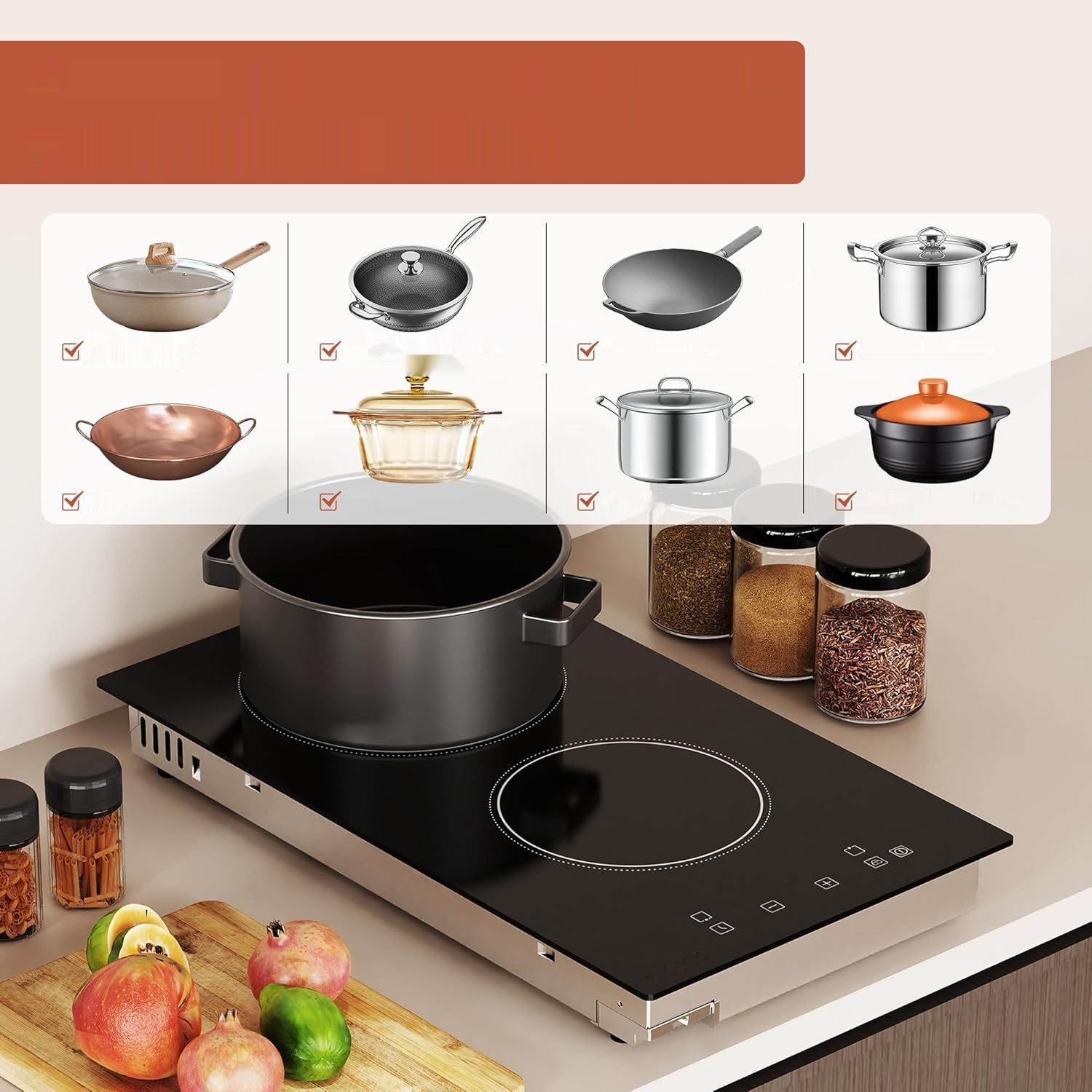 Płyta ceramiczna Domino z 2 polami grzejnymi, 3000 W, z wtyczką