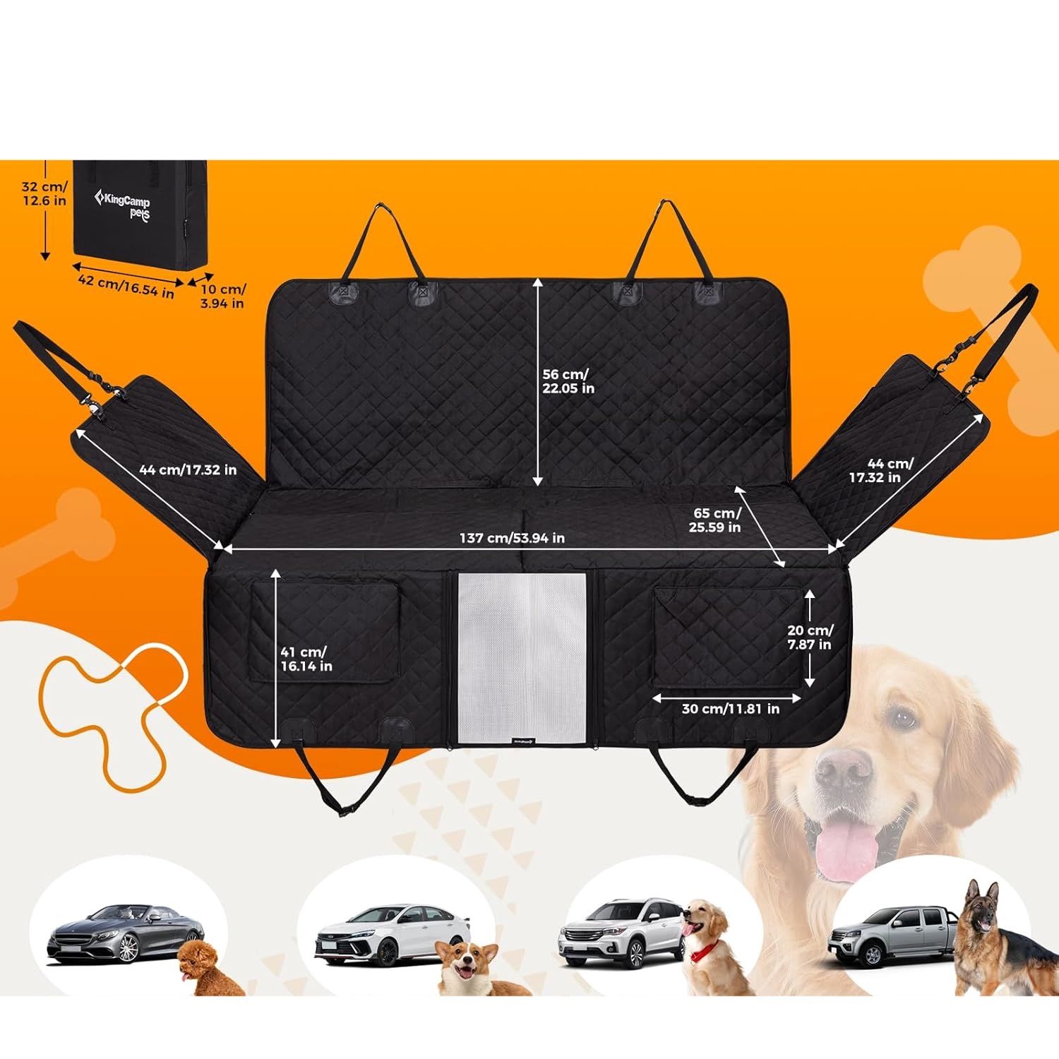 KingCamp pokrowiec na fotel samochodowy dla psa z twardym dnem
