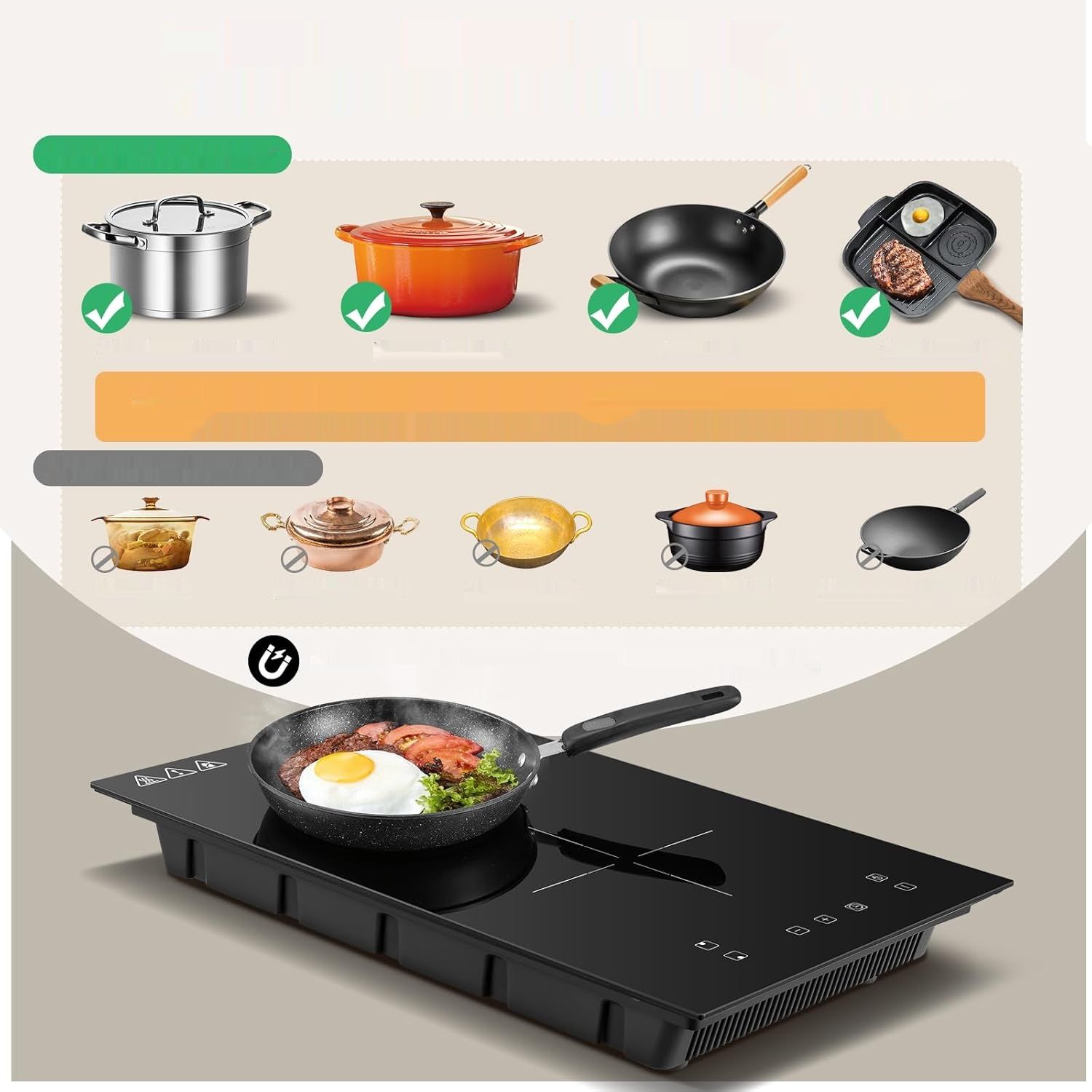 Płyta indukcyjna do zabudowy KICHPOWER 30 cm, 2 pola, 3300 W