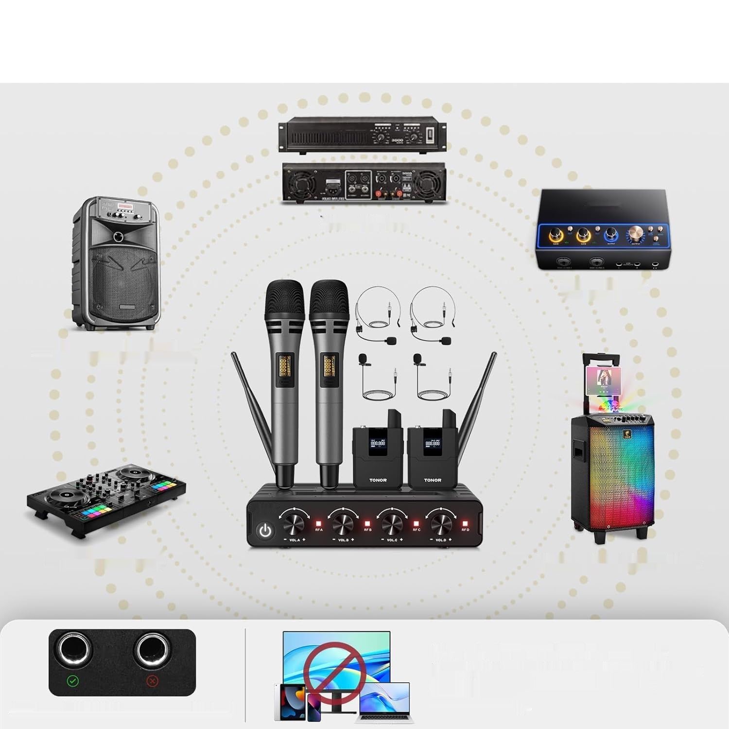 TONOR TW362 Zestaw bezprzewodowych mikrofonów UHF