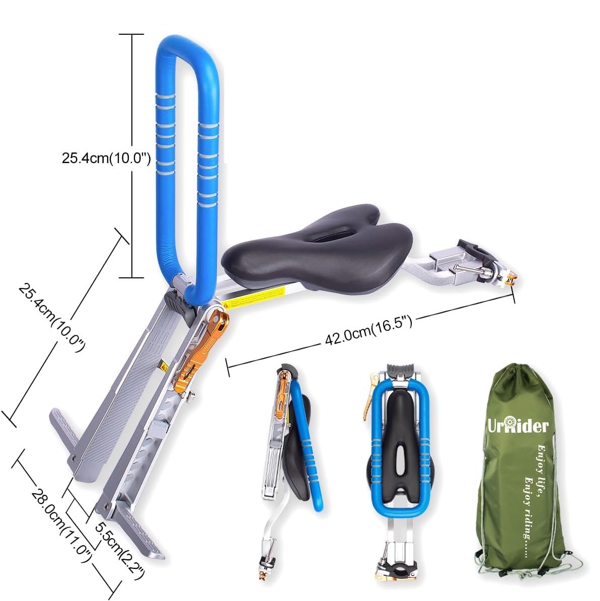 UrRider składane przednie siodełko rowerowe dla dzieci – antyczny niebieski