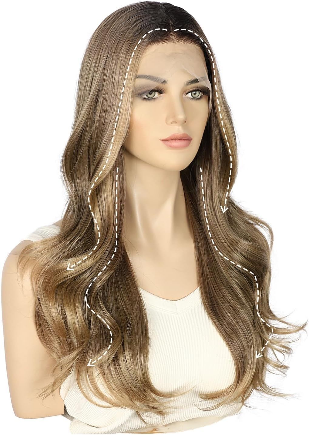 Brązowa peruka z frontem z koronki 13x4 Sapphirewigs, syntetyczna