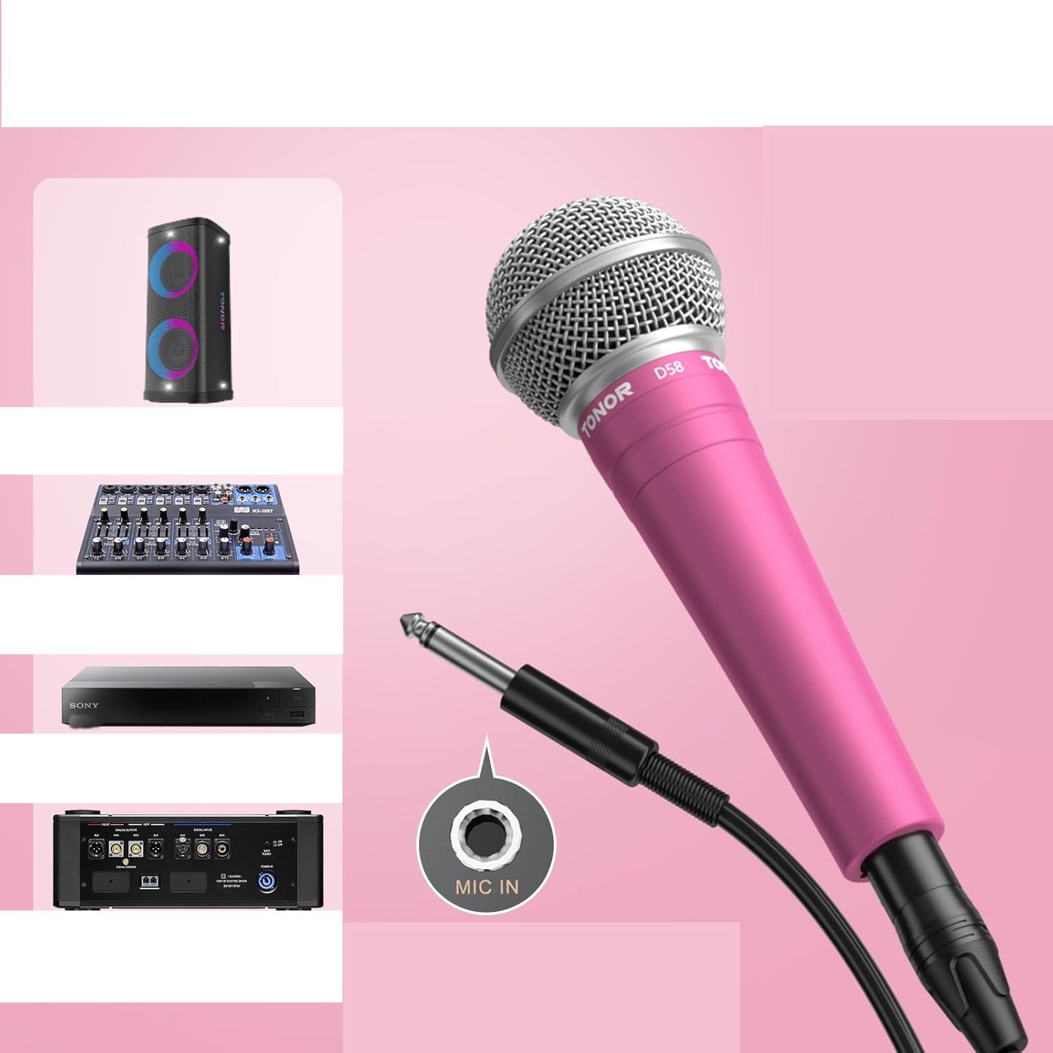 Mikrofon dynamiczny TONOR D58 Cardioid do wokalu – różowy