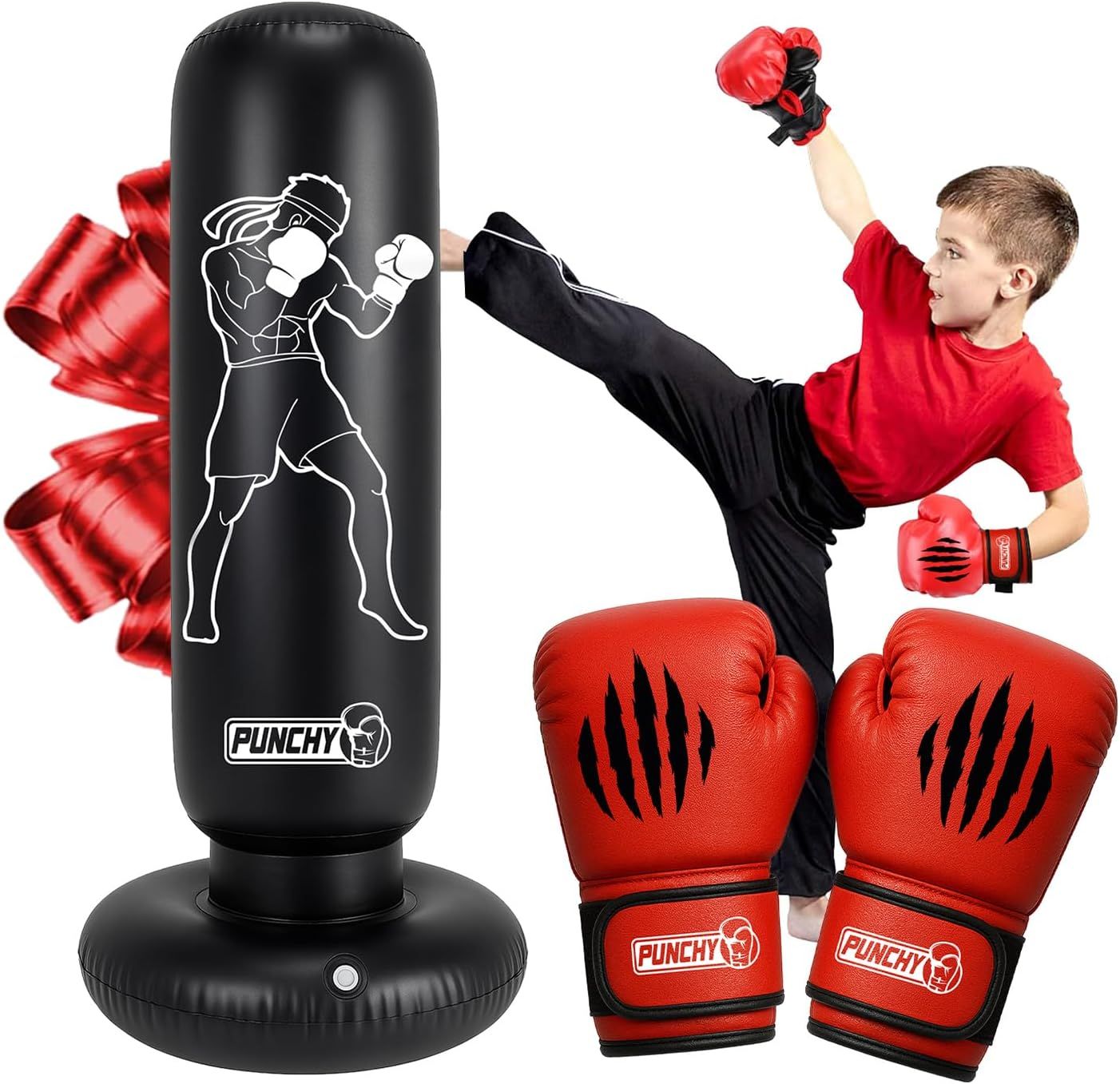 Punchy Nadmuchiwana Worek Treningowy dla Dzieci 160 × 55 cm z Rękawicami i Pompką