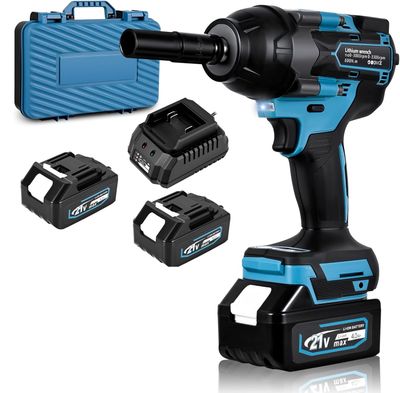 Bezszczotkowy klucz udarowy 800 Nm z akumulatorem 2×4000 mAh i LED