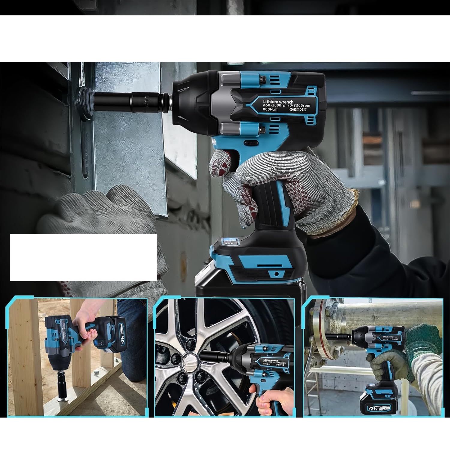 Bezszczotkowy klucz udarowy 800 Nm z akumulatorem 2×4000 mAh i LED