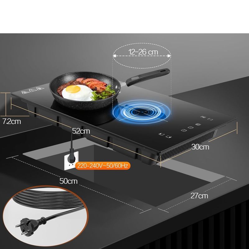 Płyta indukcyjna do zabudowy KICHPOWER 30 cm, 2 pola, 3300 W