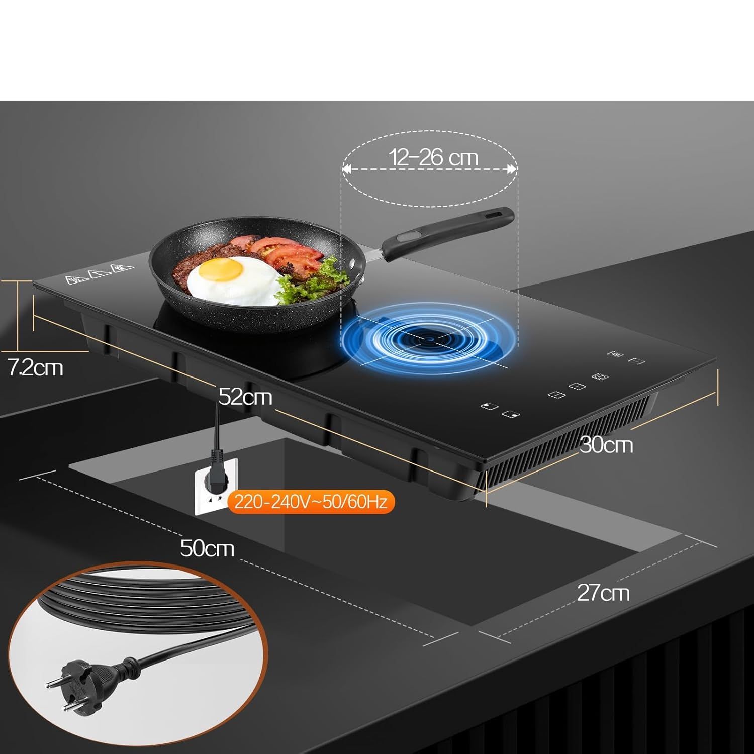 Płyta indukcyjna do zabudowy KICHPOWER 30 cm, 2 pola, 3300 W