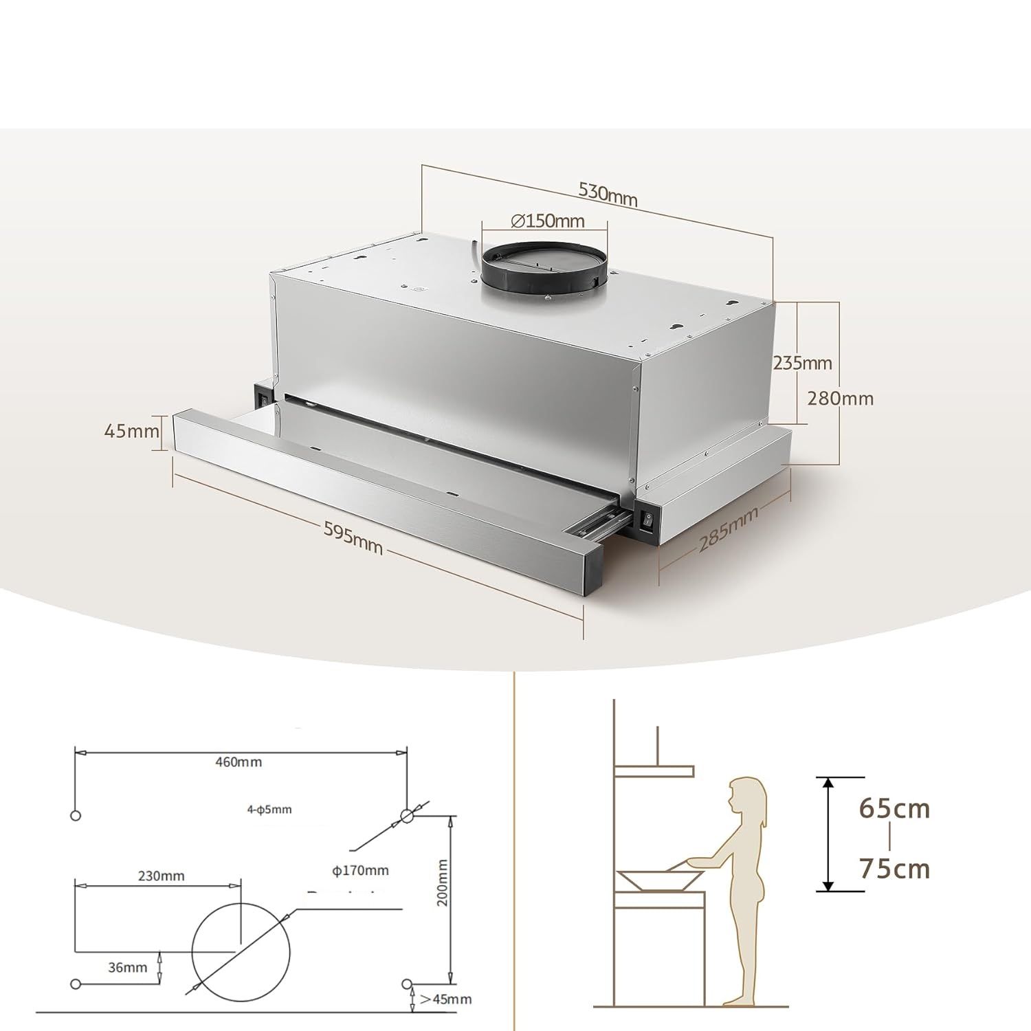Teleskopowy okap podszafkowy KICHPOWER 60 cm