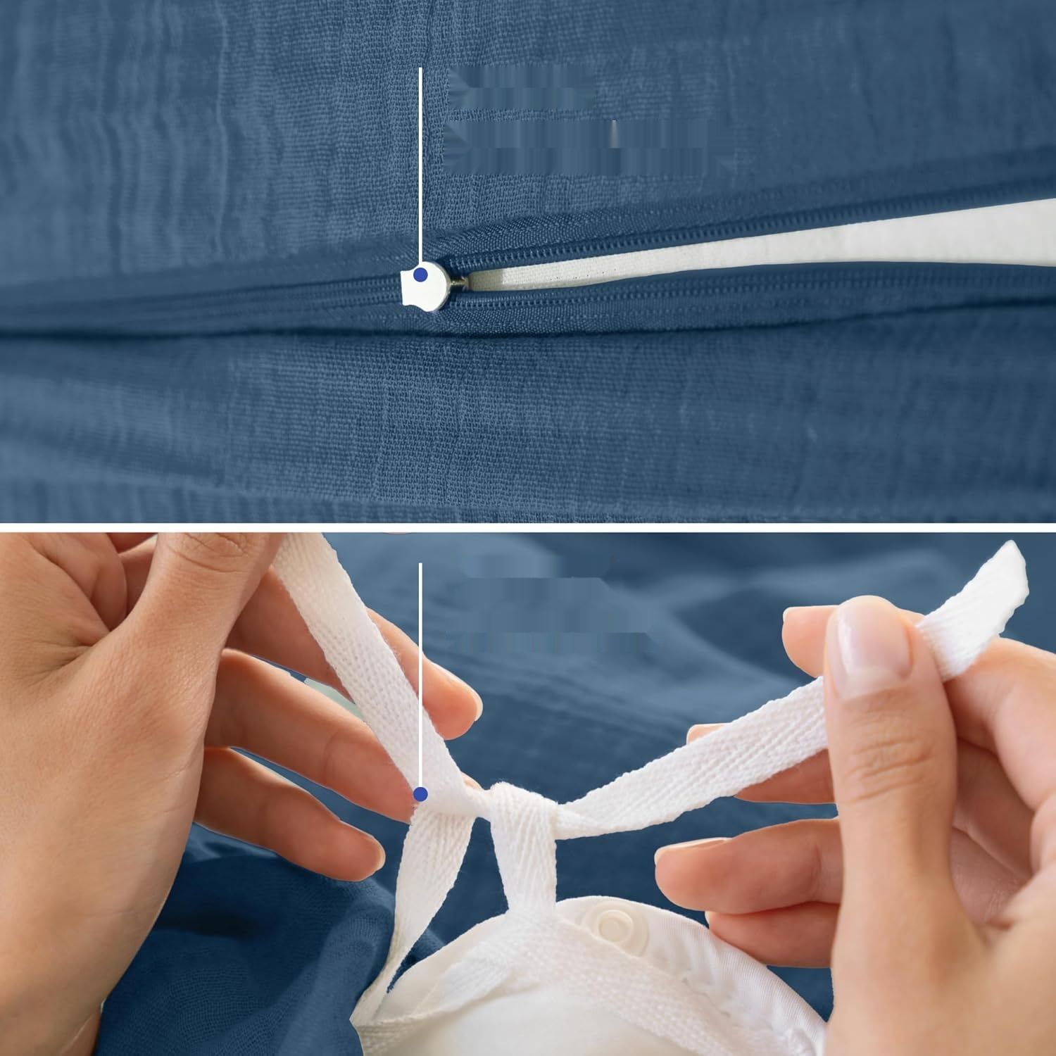 Dreamzie – Zestaw pościeli z muślinu bawełnianego 155x220 cm, niebieski, z 2 poszewkami 80x80 cm