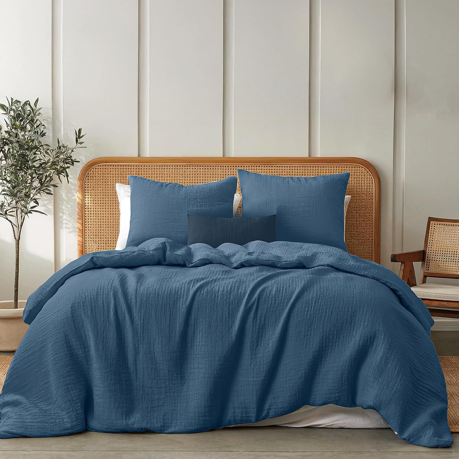 Dreamzie – Zestaw pościeli z muślinu bawełnianego 155x220 cm, niebieski, z 2 poszewkami 80x80 cm