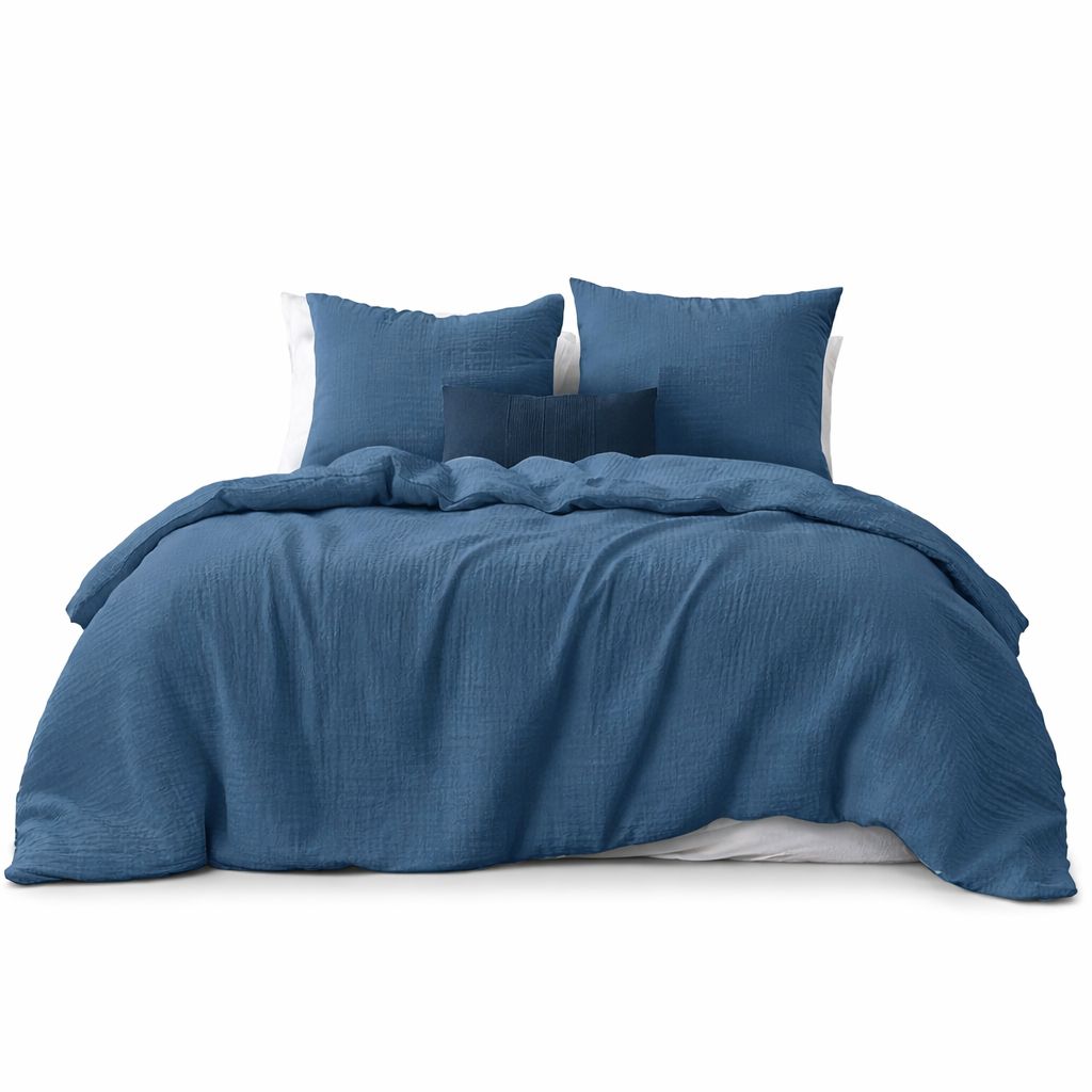 Dreamzie – Zestaw pościeli z muślinu bawełnianego 155x220 cm, niebieski, z 2 poszewkami 80x80 cm