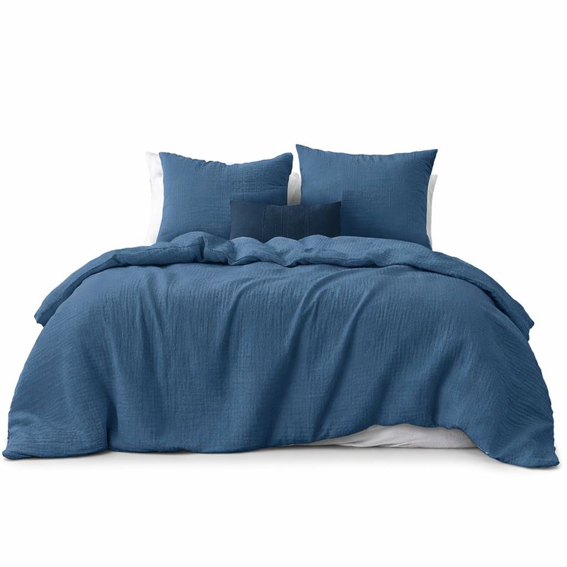Dreamzie – Zestaw pościeli z muślinu bawełnianego 155x220 cm, niebieski, z 2 poszewkami 80x80 cm