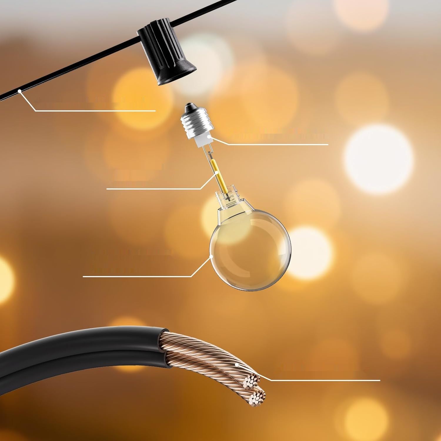 Bomcosy Girlanda Świetlna Słoneczna na Zewnątrz – 24 m – Wodoodporna