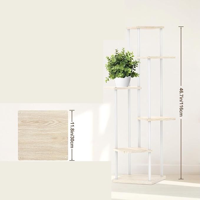 6‑poziomowy narożny kwietnik metalowo‑drewniany LyTaispuly, 115 cm, kolor biały