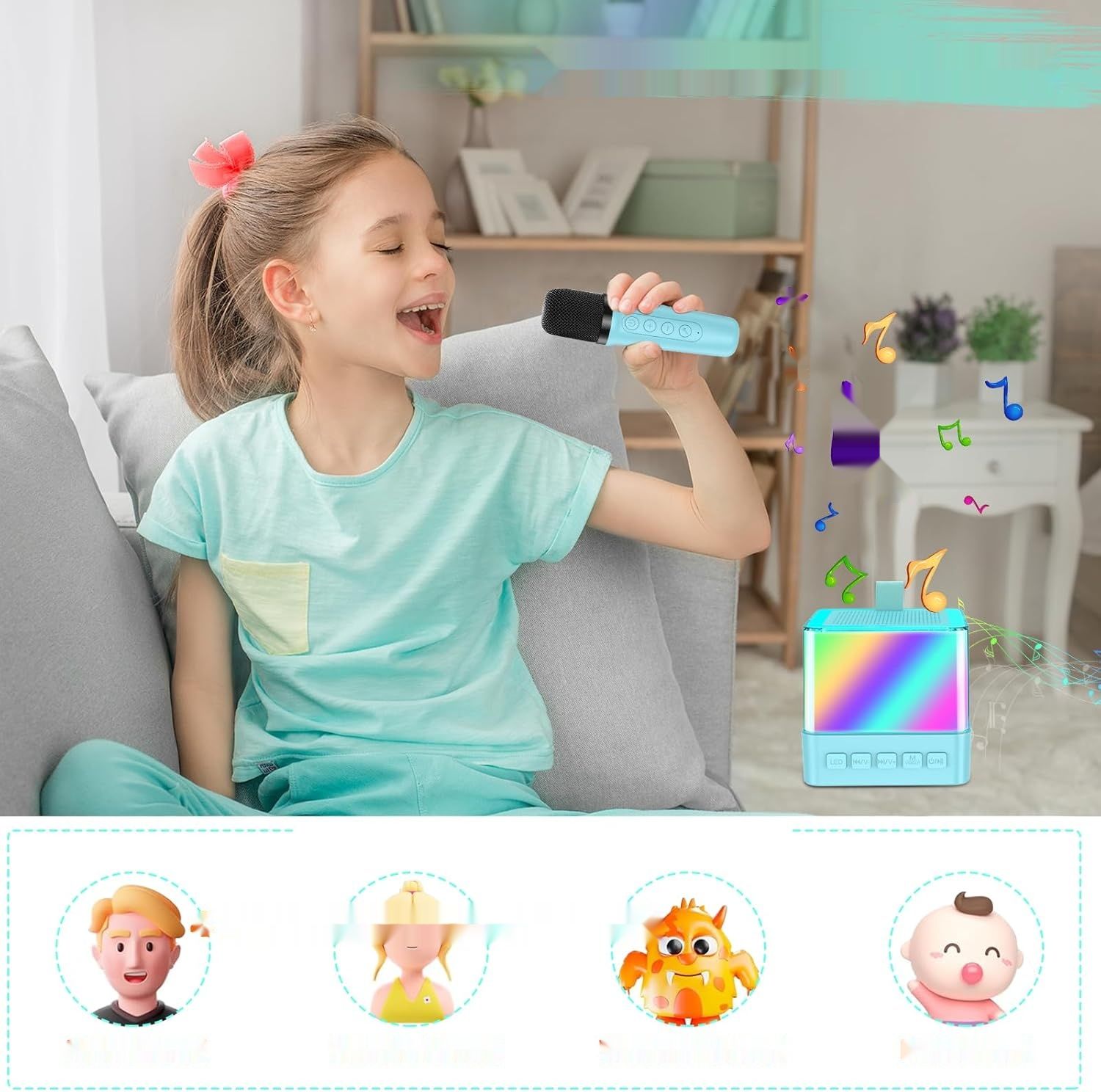 Karaoke dla dzieci z 1 mikrofonem, przenośny głośnik Bluetooth