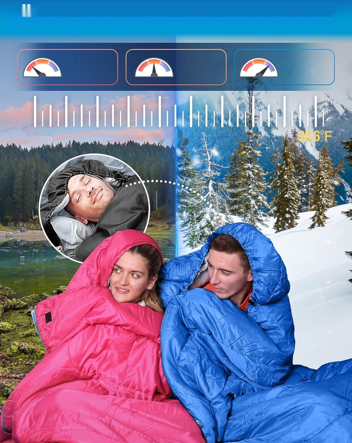 ПОМЕНЯТЬ ФОТО НА ЗЕЛ ОРАНЖ!!!! KingCamp Oasis śpiwór kempingowy na 3–4 pory roku, wodoodporny, lekkiś M