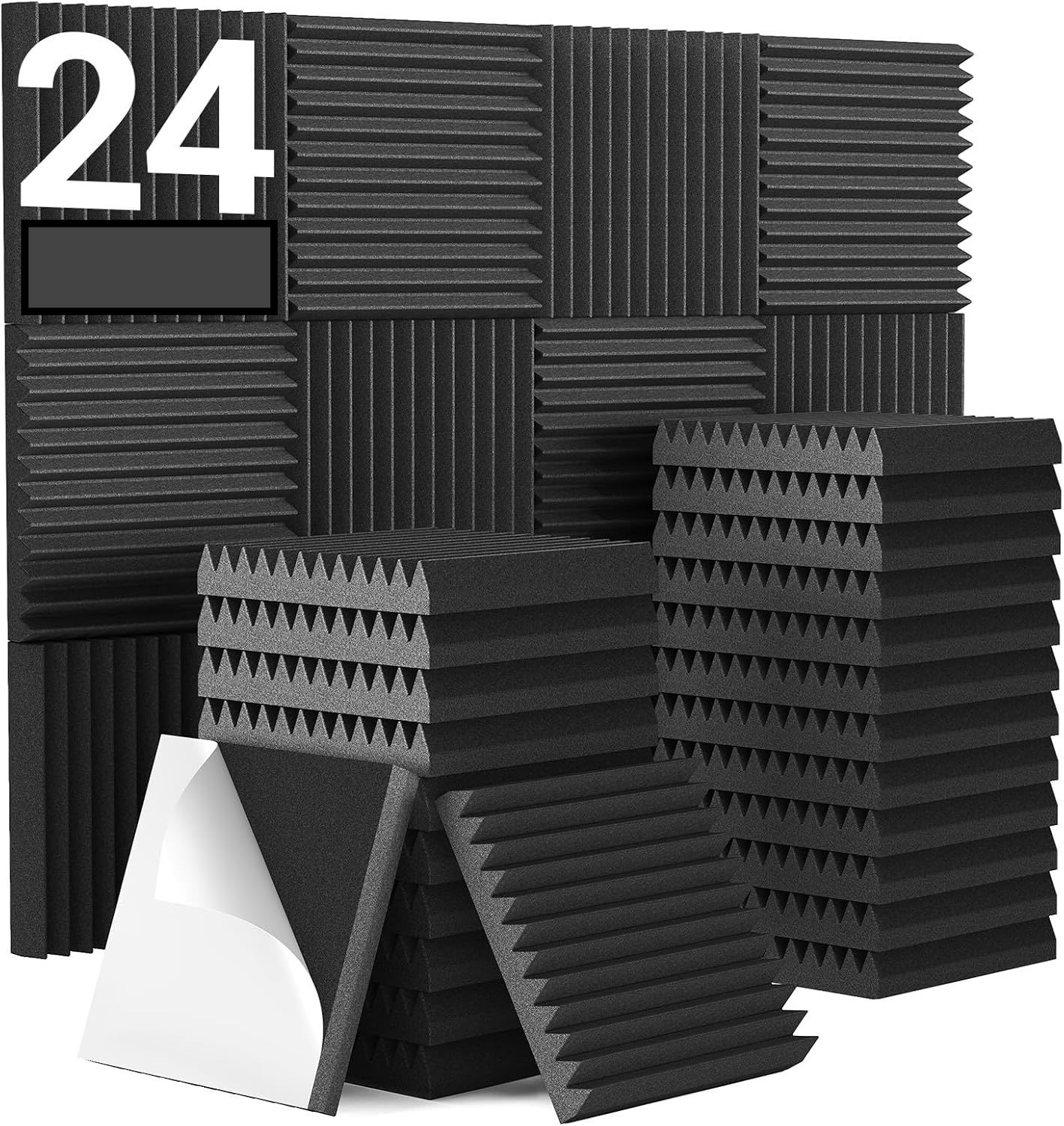 TONOR Zestaw 24 paneli akustycznych, 30×30×5 cm samoprzylepne paneleak